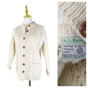 Vintage L.L. Bean Genuine Donegal Knit Pure Irish Wool Cardigan Sweater Size M